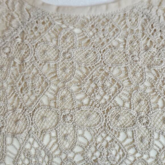 NWT Plenty By Tracy Reese Beige Knit Crochet Overlay Shift‎ Dress Size XS - Picture 4 of 9